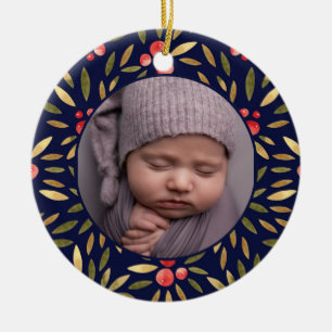 Classic Christmas Floral Lijst Babys 1st Christmas Keramisch Ornament