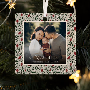 Classic Christmas Floral Lijst Foto Metalen Ornament