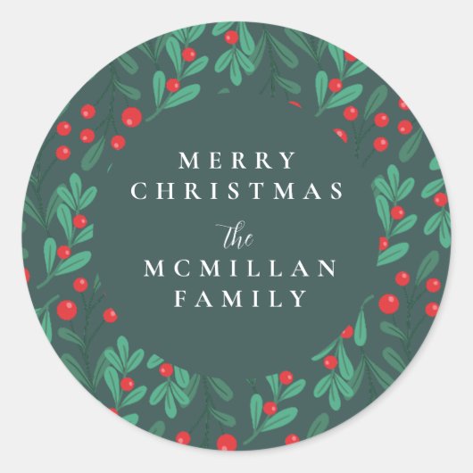 Classic Christmas Floral Lijst Holiday Sticker (Voorkant)