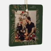 Classic Christmas Floral Lijst Photo Metal Ornamen Keramisch Ornament (Rechts)