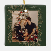 Classic Christmas Floral Lijst Photo Metal Ornamen Keramisch Ornament (Voorkant)