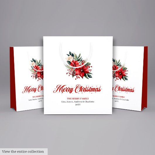 Classic Christmas Flowers Botanical Gift Bags Medium Cadeauzakje