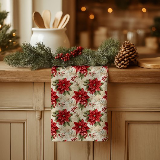 Classic Christmas Flowers Towel Cozy Rustic Decor Theedoek