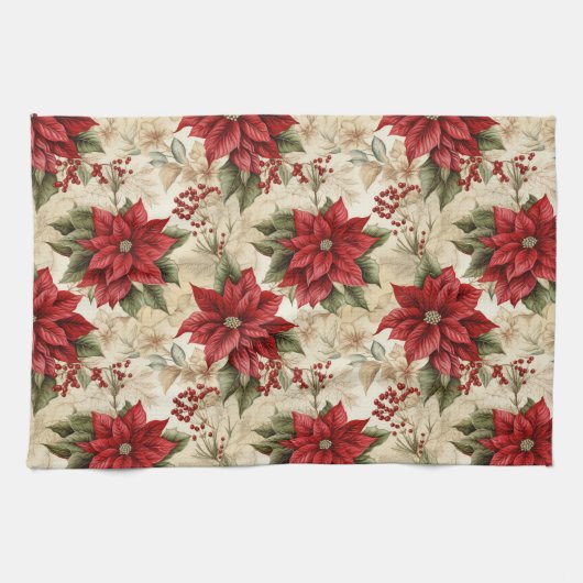 Classic Christmas Flowers Towel Cozy Rustic Decor Theedoek (Horizontaal)