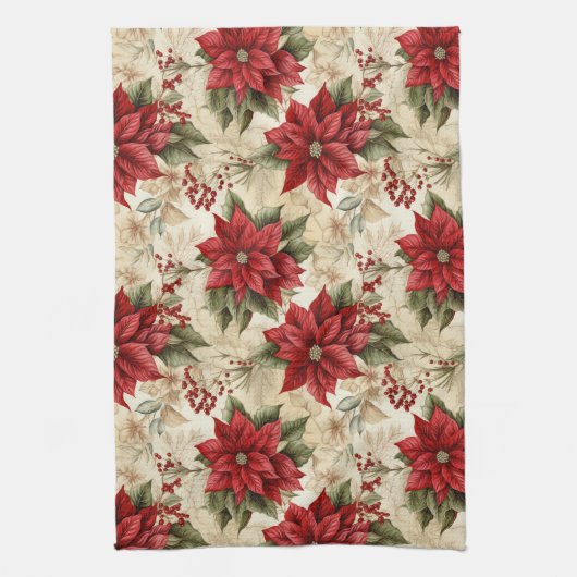 Classic Christmas Flowers Towel Cozy Rustic Decor Theedoek (Verticaal)