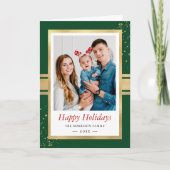 Classic Christmas Green Faux Gold Foil Lijst Foto Feestdagen Kaart (Voorkant)