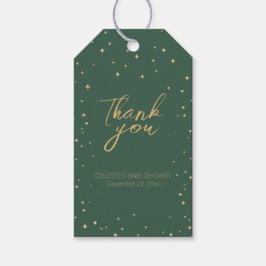 Classic Christmas Green Gold Baby shower Dank u Cadeaulabel (Voorkant)