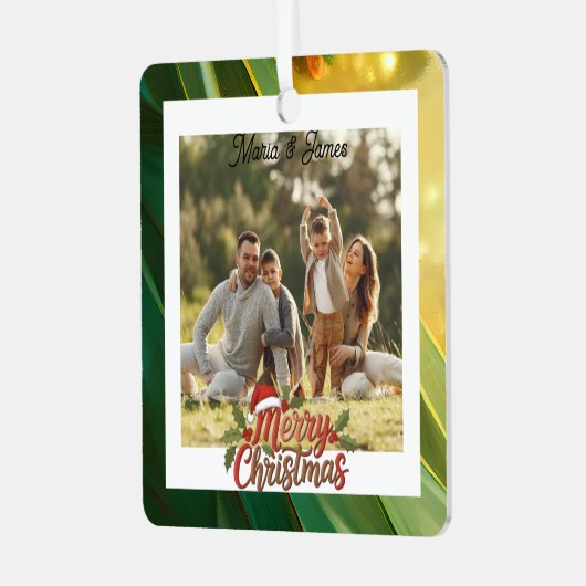  Classic Christmas Green & Gold Frame Photo Metalen Ornament (Voorkant links)