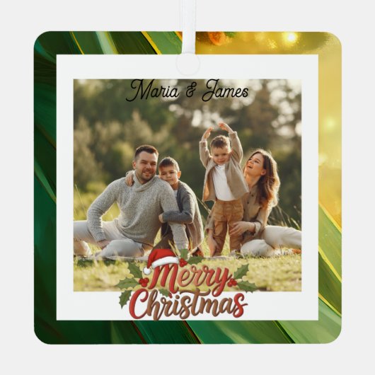  Classic Christmas Green & Gold Frame Photo Metalen Ornament (Achterkant)