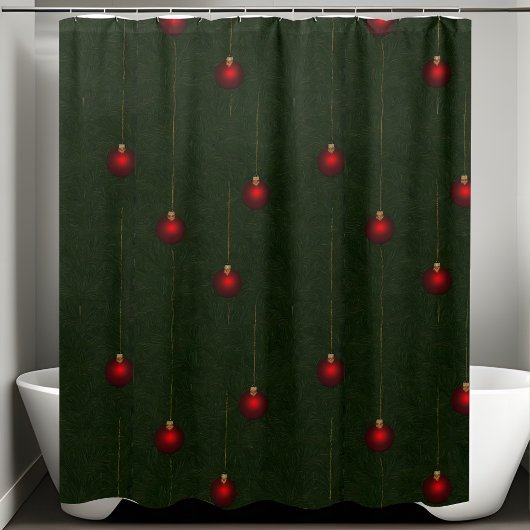 Classic Christmas Green Red Ornament Douchegordijn