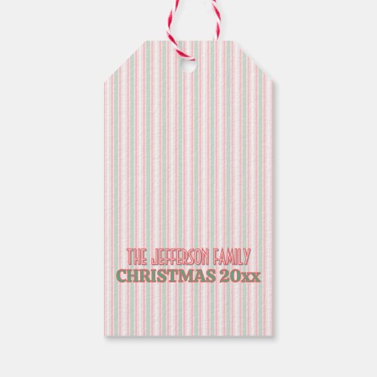 Classic Christmas Green Red Stripes  Cadeaulabel (Achterkant)