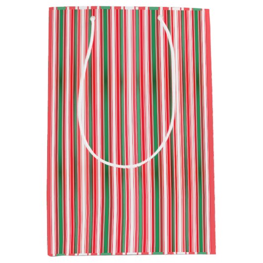 Classic Christmas Green Red Stripes  Medium Cadeauzakje (Voorkant)