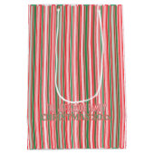 Classic Christmas Green Red Stripes  Medium Cadeauzakje (Achterkant)