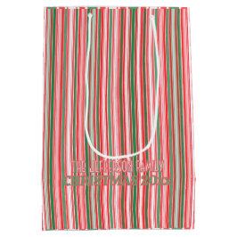 Classic Christmas Green Red Stripes  Medium Cadeauzakje