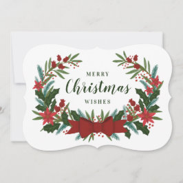 Classic Christmas Greenery Wreath Holiday Kaart