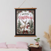 Classic Christmas Greeting – Snowman and Reindeer  Hangend Wandkleed (Slaapkamer)