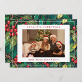 Classic Christmas Holly Flat Holiday Card Feestdagenkaart (Voorkant / Achterkant)