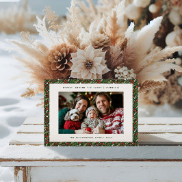 Classic Christmas Holly Holiday Familie Fotokaart Feestdagenkaart