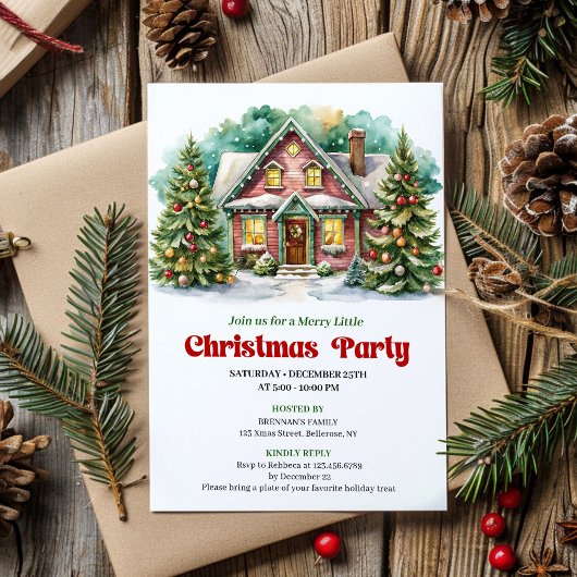 Classic christmas house invite playful lettering kaart