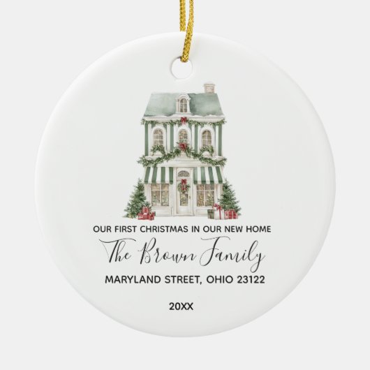 Classic Christmas House Winter New Home Custom Keramisch Ornament (Voorkant)