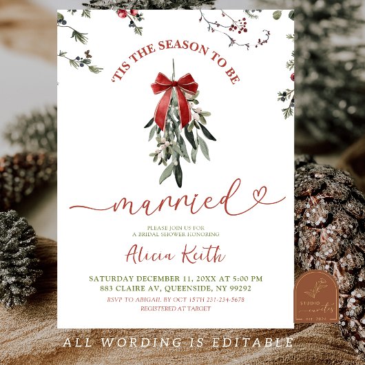 Classic Christmas Mistletoe Bridal Shower Kaart