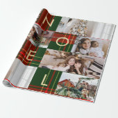 Classic Christmas Noel Plaid Fotocollage Vakantie Cadeaupapier (Uitgerold)