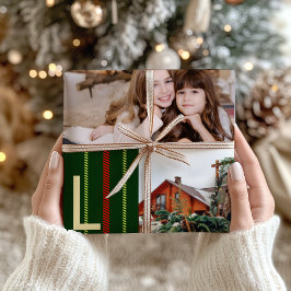Classic Christmas Noel Plaid Fotocollage Vakantie Cadeaupapier