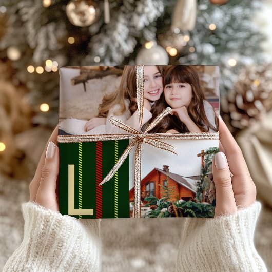 Classic Christmas Noel Plaid Fotocollage Vakantie Cadeaupapier