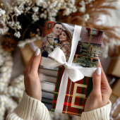 Classic Christmas Noel Plaid Fotocollage Vakantie Cadeaupapier