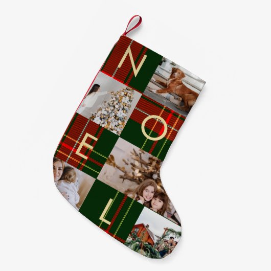 Classic Christmas Noel Plaid Fotocollage Vakantie Kleine Kerstsok (Voorkant (Hangend))
