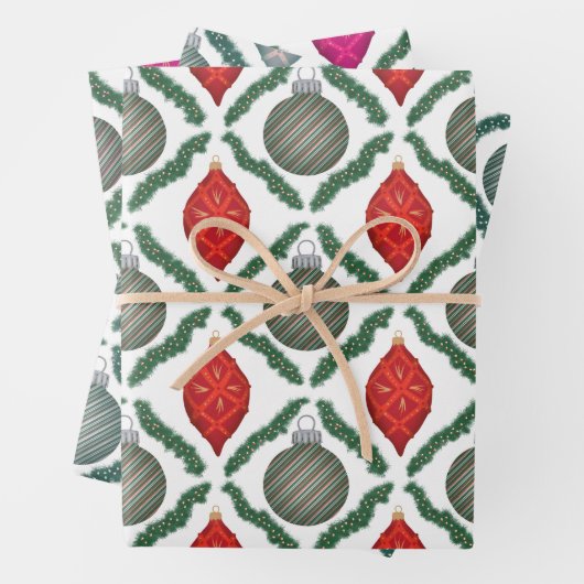 Classic Christmas Ornaments Set Wrapping Paper (In situ)
