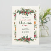 Classic Christmas Party Invitation Holly Frame Kaart (Staand voorkant)