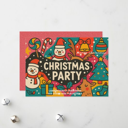 Classic Christmas Party Invitation - Vakantiefeest Feestdagenkaart (Voorkant / Achterkant in situ)