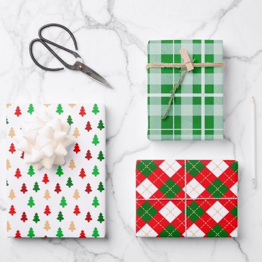 Classic Christmas Patterns Red and Green Inpakpapier Vel (Voorkant)