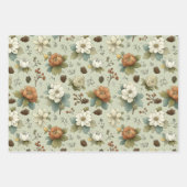 Classic Christmas Peach and Sage Green Floral Gift Inpakpapier Vel (Voorkant)