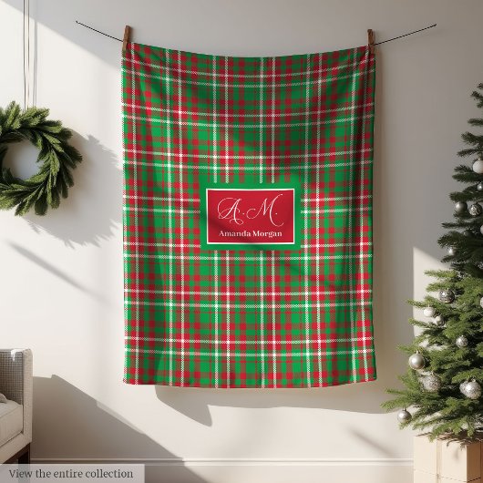 Classic Christmas Plaid Blanket Monogram Holiday Fleece Deken
