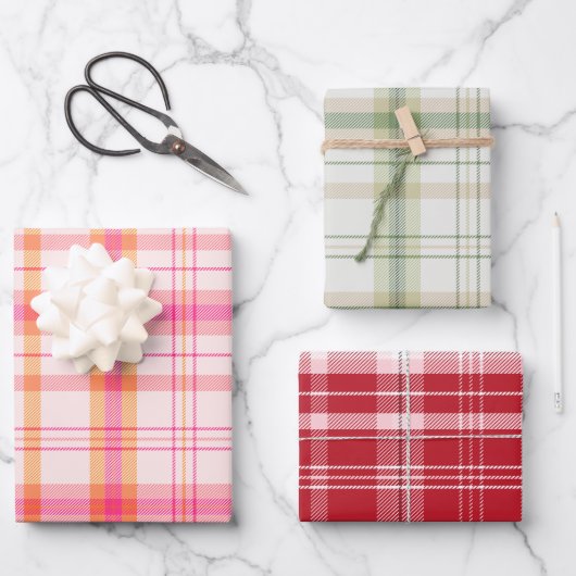 Classic Christmas Plaid collectie Rood Groen Roze Inpakpapier Vel (Voorkant)