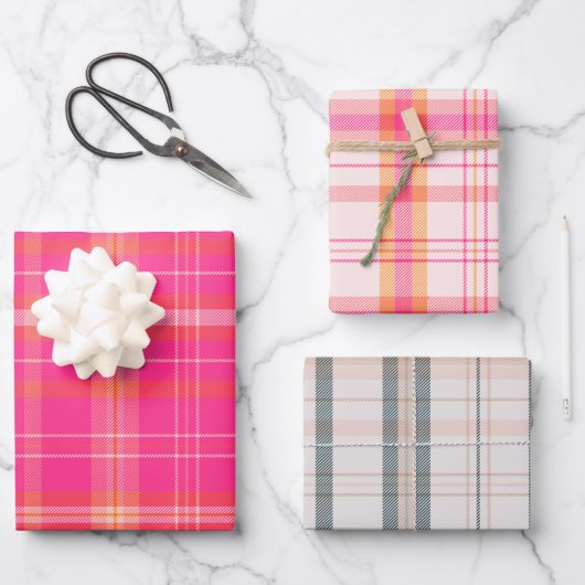 Classic Christmas Plaid collectie Roze Collectie Inpakpapier Vel (Voorkant)