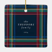 Classic Christmas plaid één foto vakantie Keramisch Ornament (Achterkant)