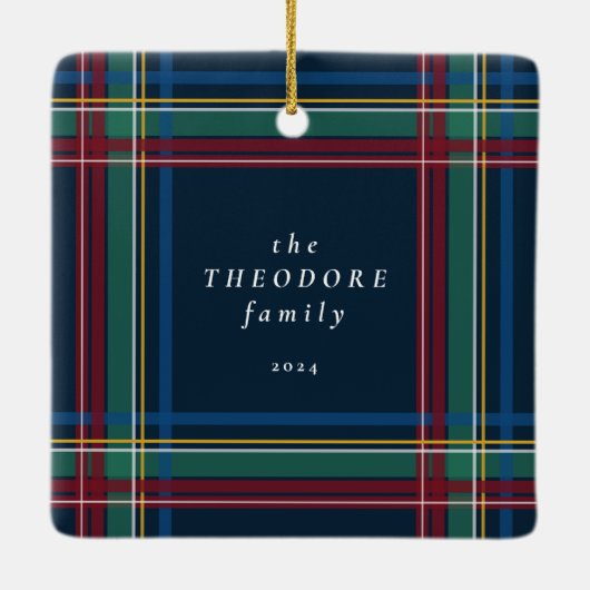 Classic Christmas plaid één foto vakantie Keramisch Ornament (Achterkant)