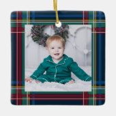 Classic Christmas plaid één foto vakantie Keramisch Ornament (Voorkant)