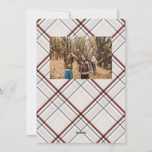 Classic Christmas plaid off-white simple photo Feestdagenkaart (Achterkant)