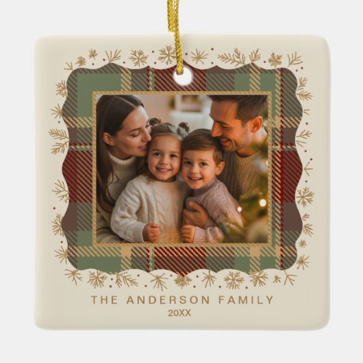 Classic Christmas Plaid Photo Template ID1141A Keramisch Ornament (Voorkant)