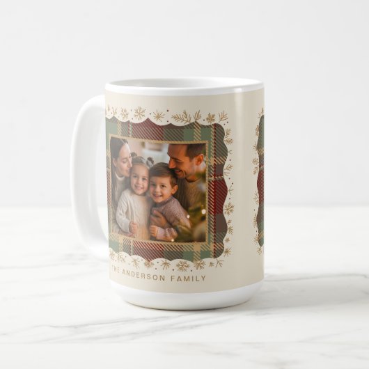 Classic Christmas Plaid Photo Template ID1141A Koffiemok (Voorkant links)