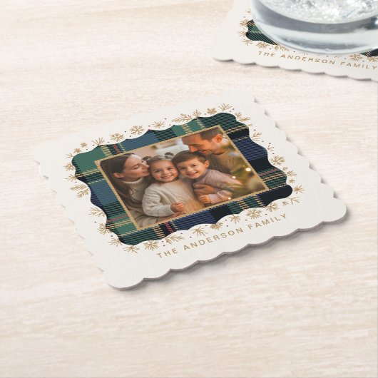 Classic Christmas Plaid Photo Template ID1141B Kartonnen Onderzetters (Gebogen)