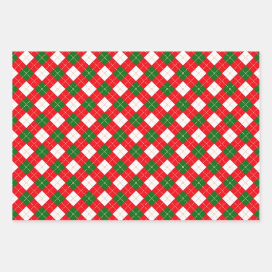 Classic Christmas Plaid Red White Green Inpakpapier Vel (Voorkant 3)