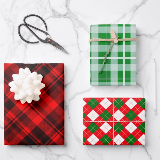 Classic Christmas Plaid Red White Green Inpakpapier Vel (Voorkant)