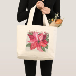 CLASSIC CHRISTMAS POINSETTIA FLOWER SECRET SANTA GROTE TOTE BAG