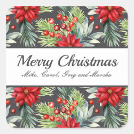 Classic Christmas Poinsettias Custom Holiday Vierkante Sticker