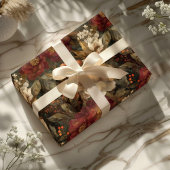 Classic Christmas Red and Cream Winter Floral Cadeaupapier